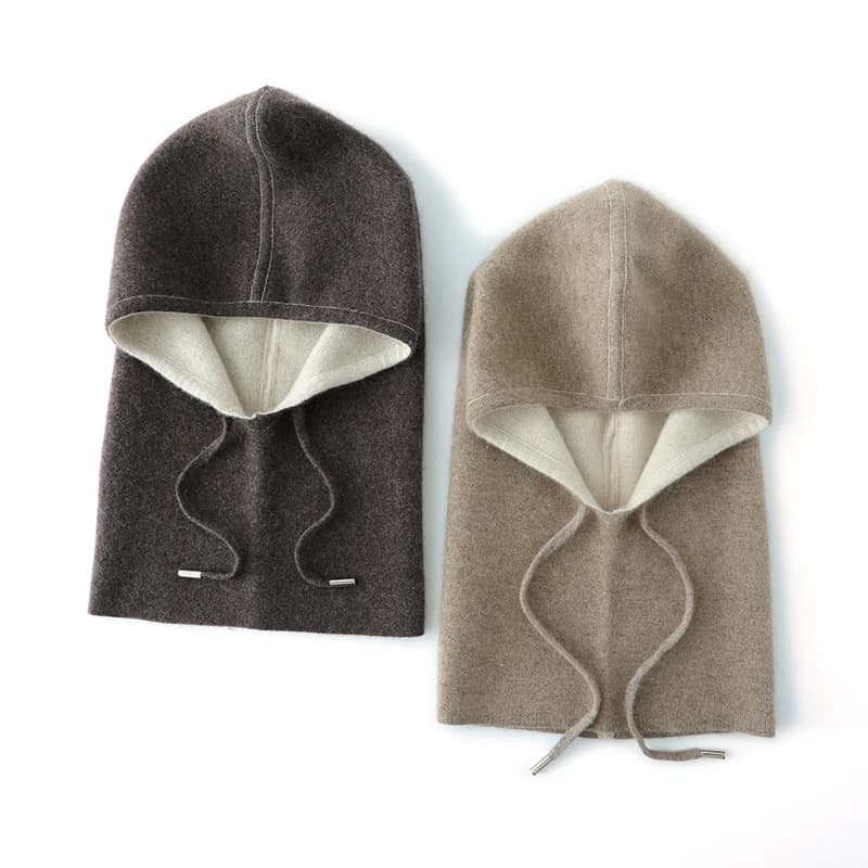DjzDsm Autumn Winter 100% Pure Cashmere Knitted Fack Cap Double-Sided Turtleneck Hat for Women Cozy Warm Fashionable Knitwear