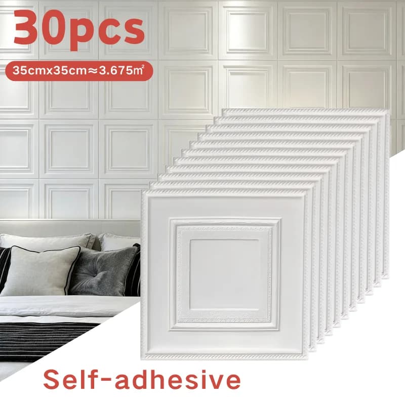 35cm*35cm Waterproof Anti-Collision 3D Foam Wallpaper Self Adhesive Wall stickers Ceiling Cozy Living Room Home Background Decor