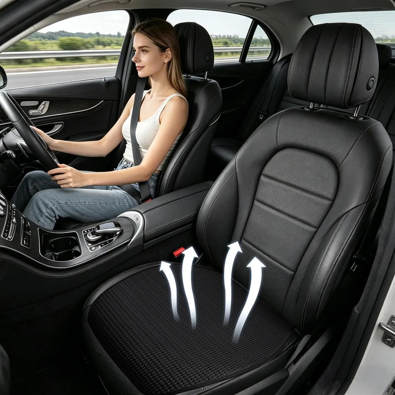 Driver Seat Cushion Non-Slip Breathable Cooling Car Seat Protector Office Chair Cushion For SUV RV Sedan Vehicle Travel Driving