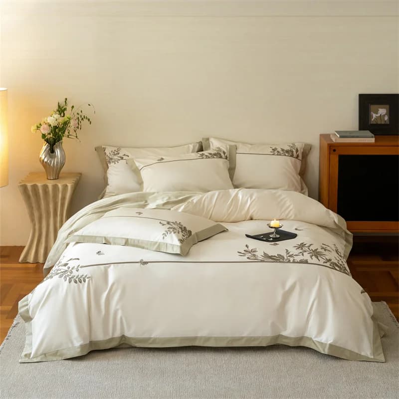 Luxury 600TC Egyptian Cotton Bedding Set Floral Butterfly Embroidery Duvet Cover Flat/Fitted Bed Sheet Pillowcase 4Pcs