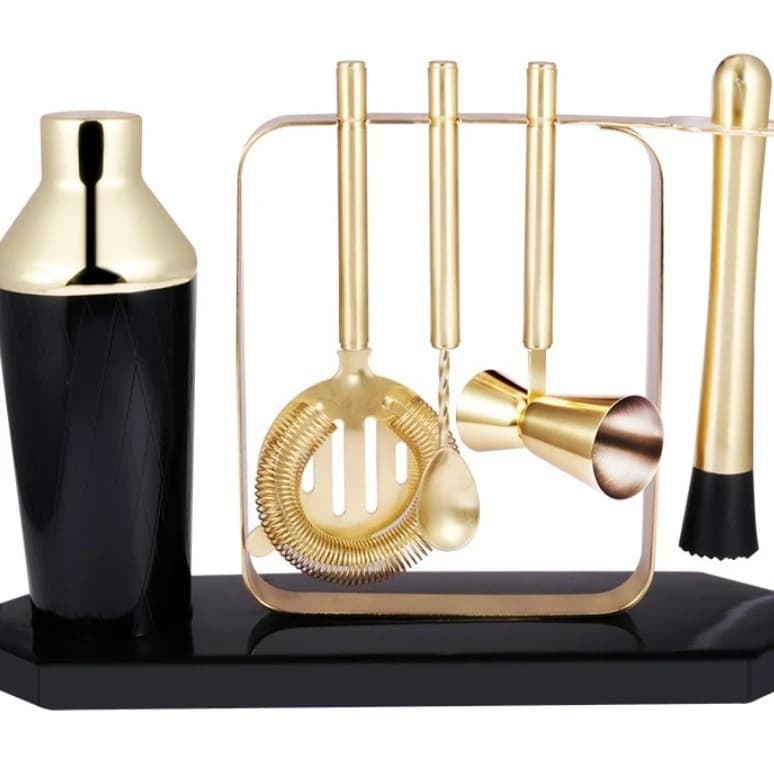 Set Shaker per Vino in Acciaio Inox JC, 5 Pezzi, Attrezzi da Bar per Cocktail, Vendita all'Ingrosso, Oro