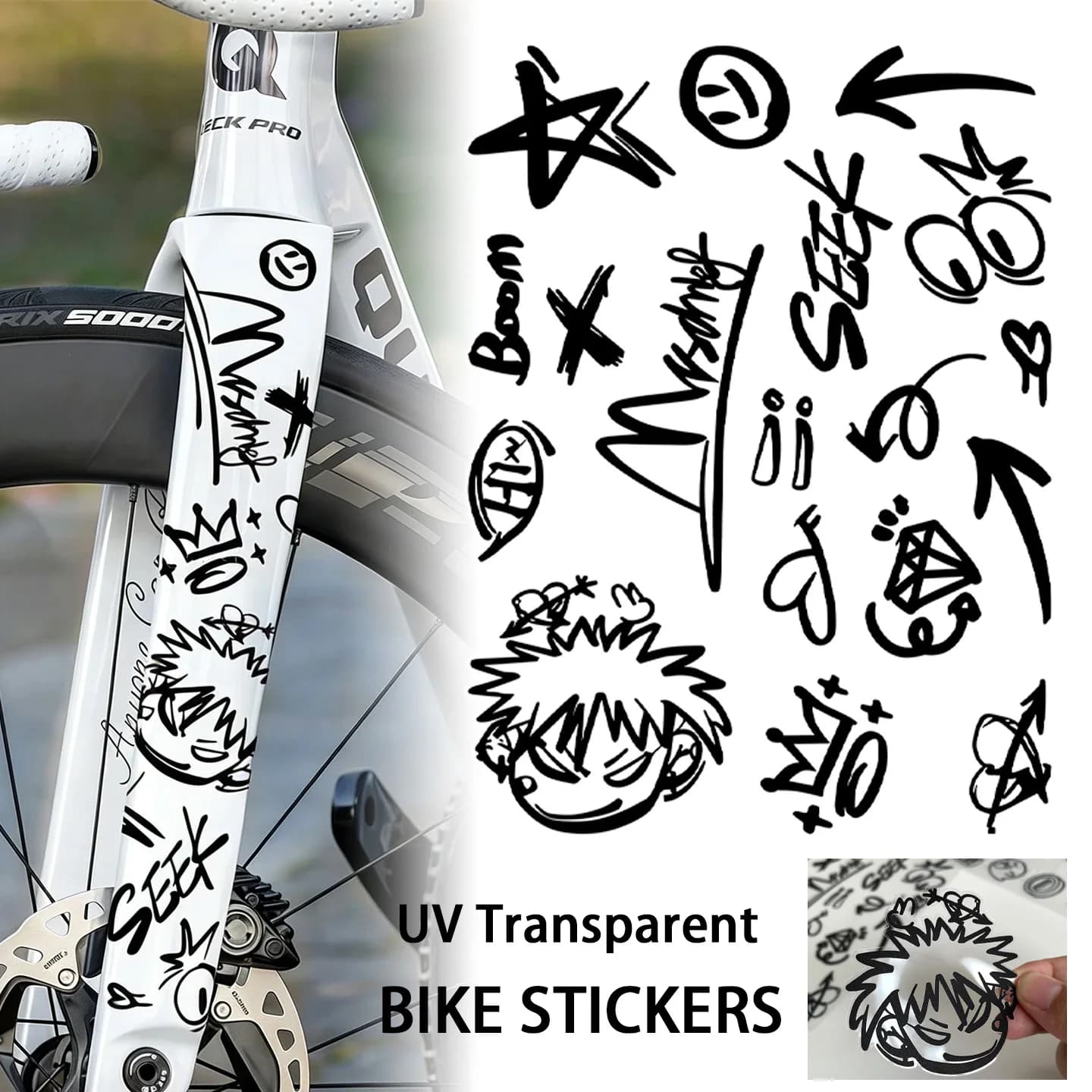 Adesivi Trasparenti UV per Bici, Decorazioni Fai-da-Te per Telaio, Casco e Forcella di Biciclette da Strada e MTB