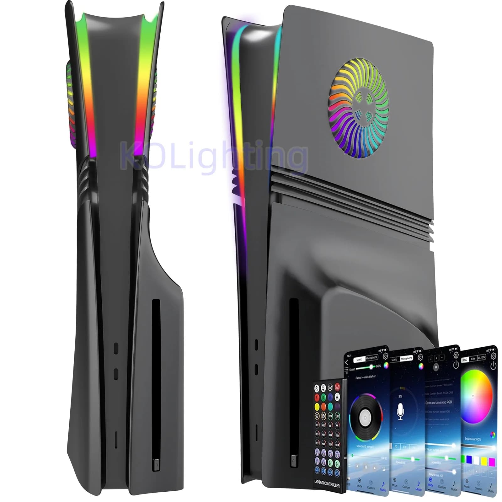 Piastre di copertura per PS5 Pro Disc Edition con striscia luminosa RGB con prese d'aria di raffreddamento oltre 400 effetti Anello luminoso a LED Console Piastra frontale fai-da-te