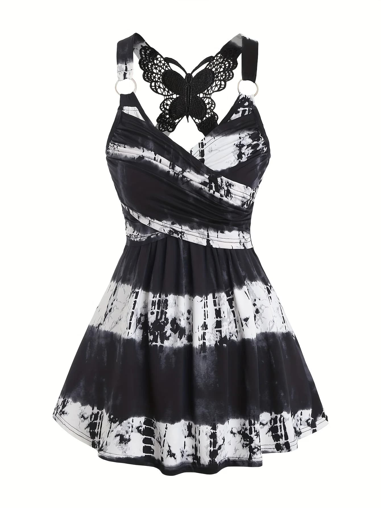 Moda europea e americana primavera e l'estate delle nuove donne a righe graffiti gradiente fionda farfalla pizzo croce gilet
