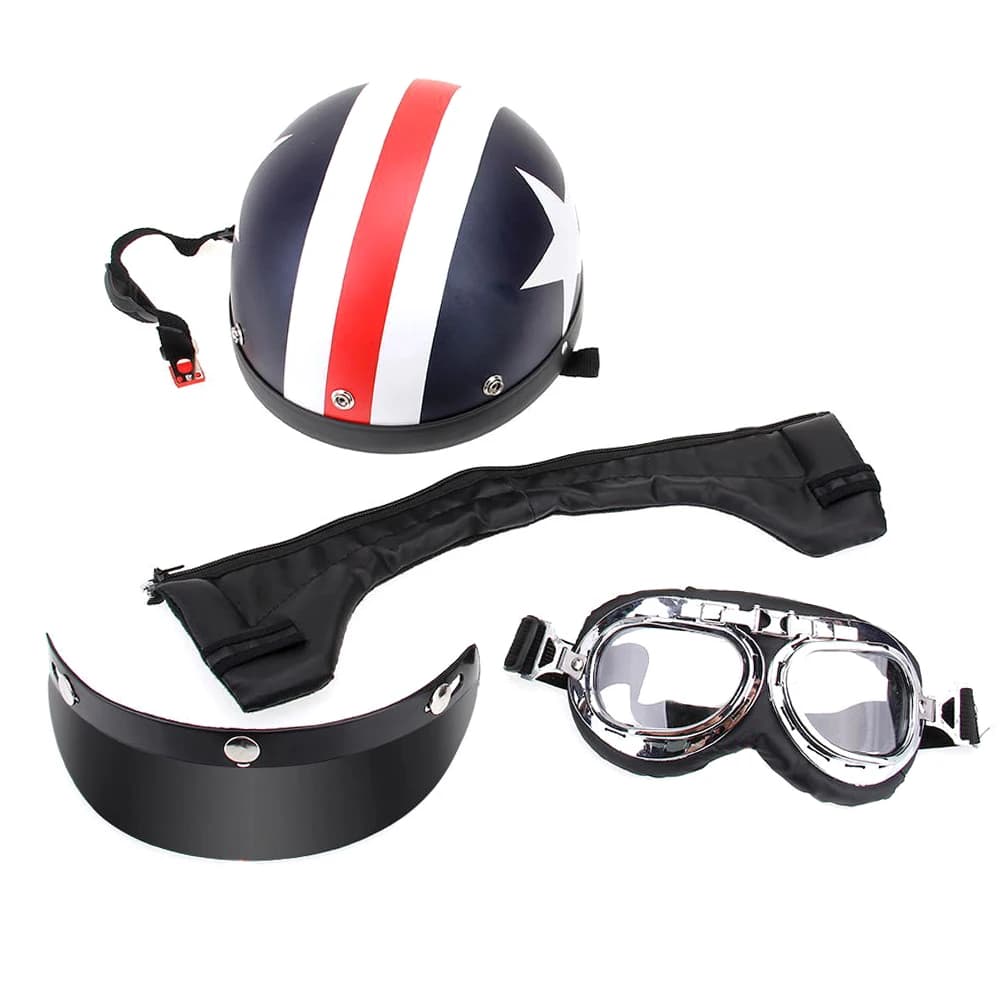 Semi-open Motorcycle Helmet with Glasses, Visiera and Scarf, Biker and Scooter Helmet, Tourism Helmet