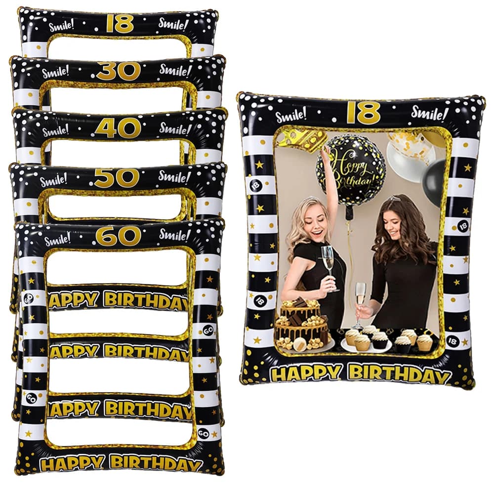 18° 30° 40° 50° 60° Forniture per decorazioni per feste di compleanno Cornice per foto gonfiabile in PVC Puntelli per fotografia dorati neri
