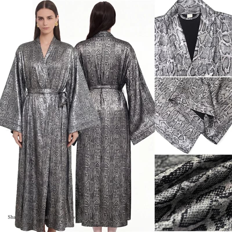 Fashion Snake Print Robe Negligee Spring Summer New Long Bathrobe Kimono Gown Loungewear Loose Silky Satin Home Dress Nightgown
