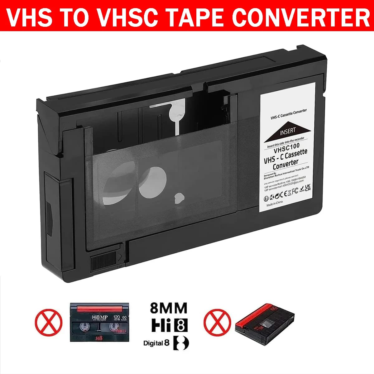 Video cassette adapter compatible with VHS-C VHS-C adapter easy to use for storage film