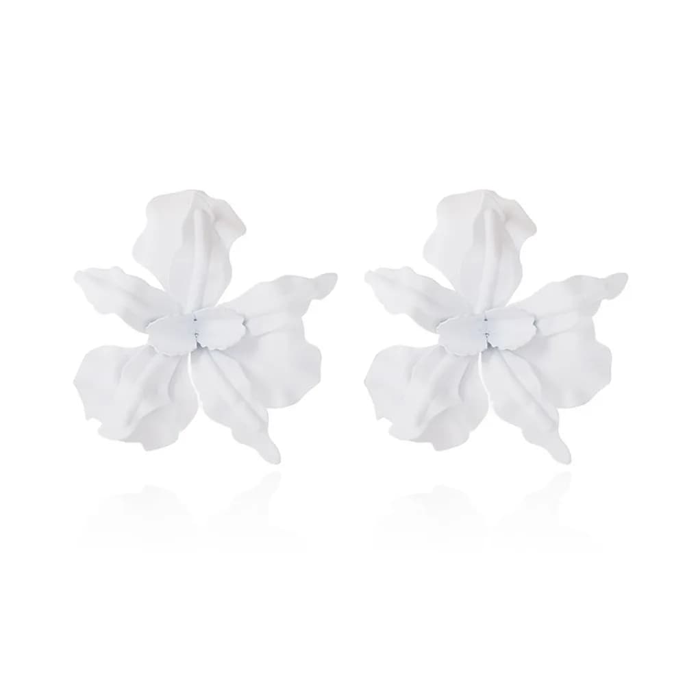 Retro Pleated Exaggerated Flower Earrings Baking Paint Petal Large Flower Earrings Luxury Gorgeous Ear Accessories Gift
