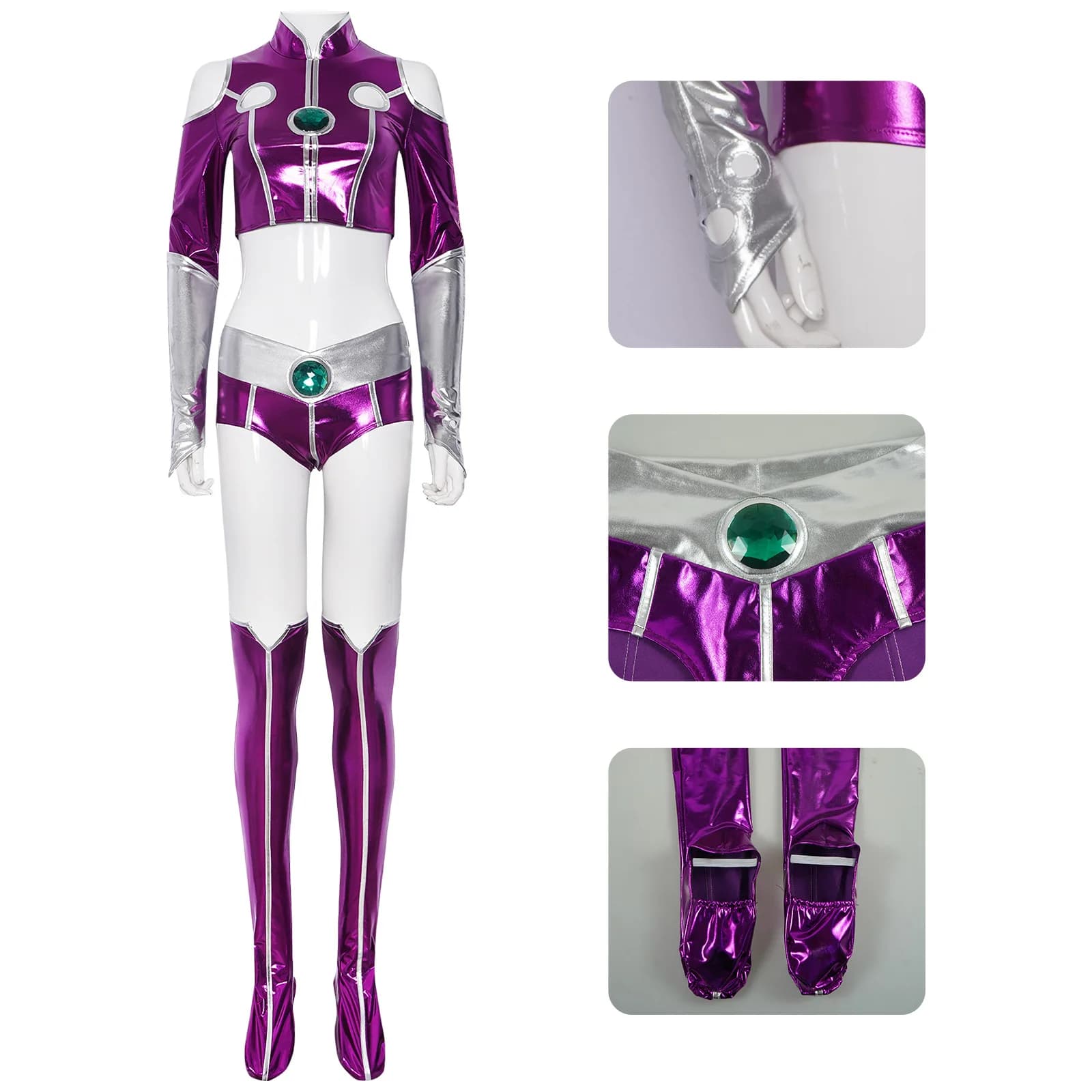 Costume cosplay di Halloween da donna, tuta sexy in spandex viola di Starfire di Teen Titans, per cosplay anime, body viola sexy per donna.