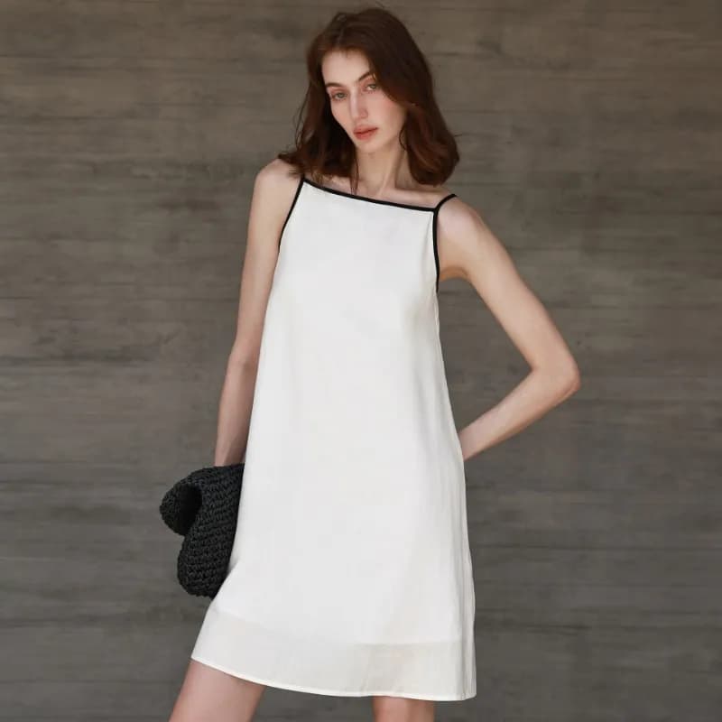 Elegante abito in lino bianco patchwork donna estate senza maniche casual allentato vacanza al mare festa alta moda di strada abiti femminili