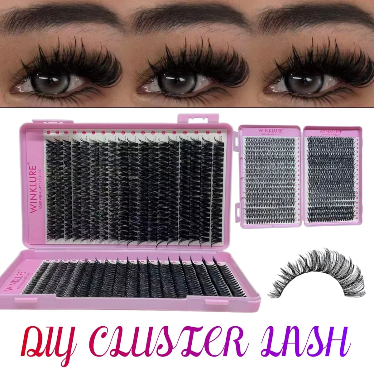 WINKLURE 720 Cluster 30-100D Lashes Kit – 3 Sizes, Mix-&-Match Lengths for Custom Volume! Buildable, Fluffy Glam