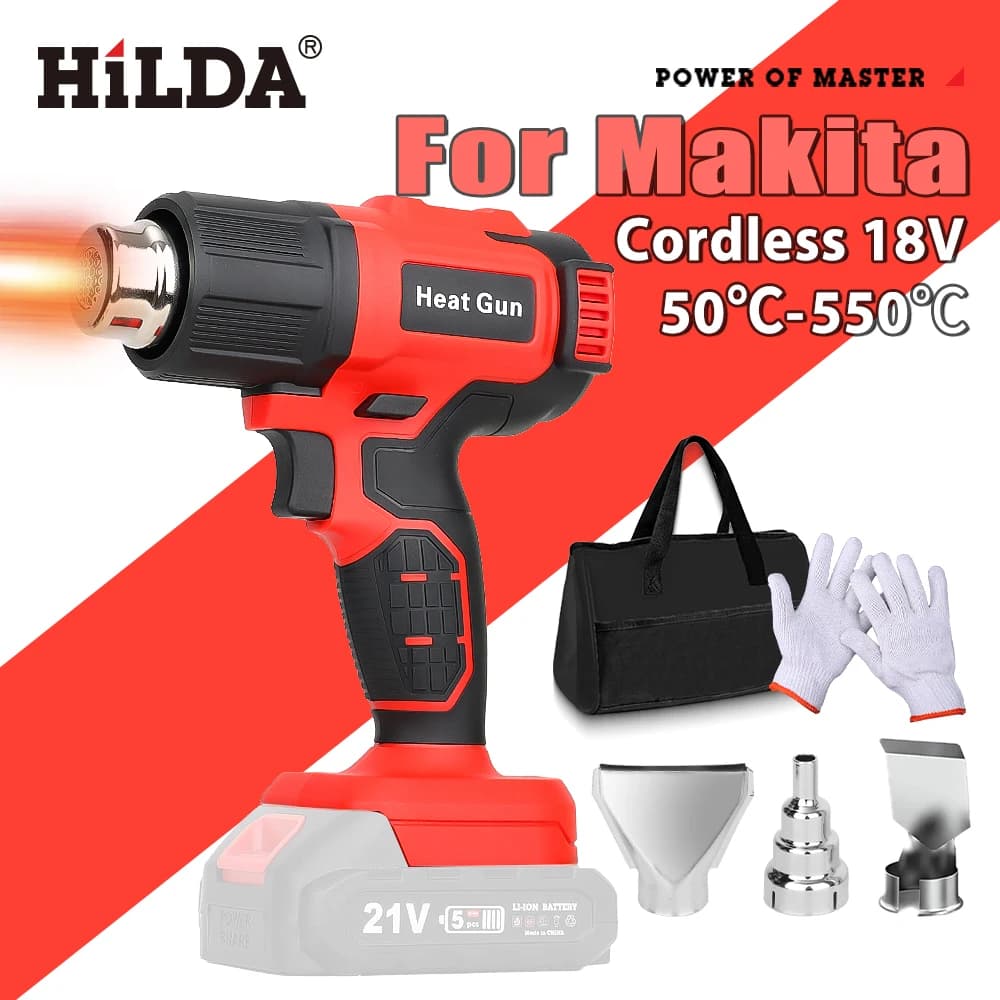 HILDA Cordless Hot Air Gun Handheld Electric Heat Gun Adjustable Temperature DIY Heat Tool Compatible with Makita 18V Battery