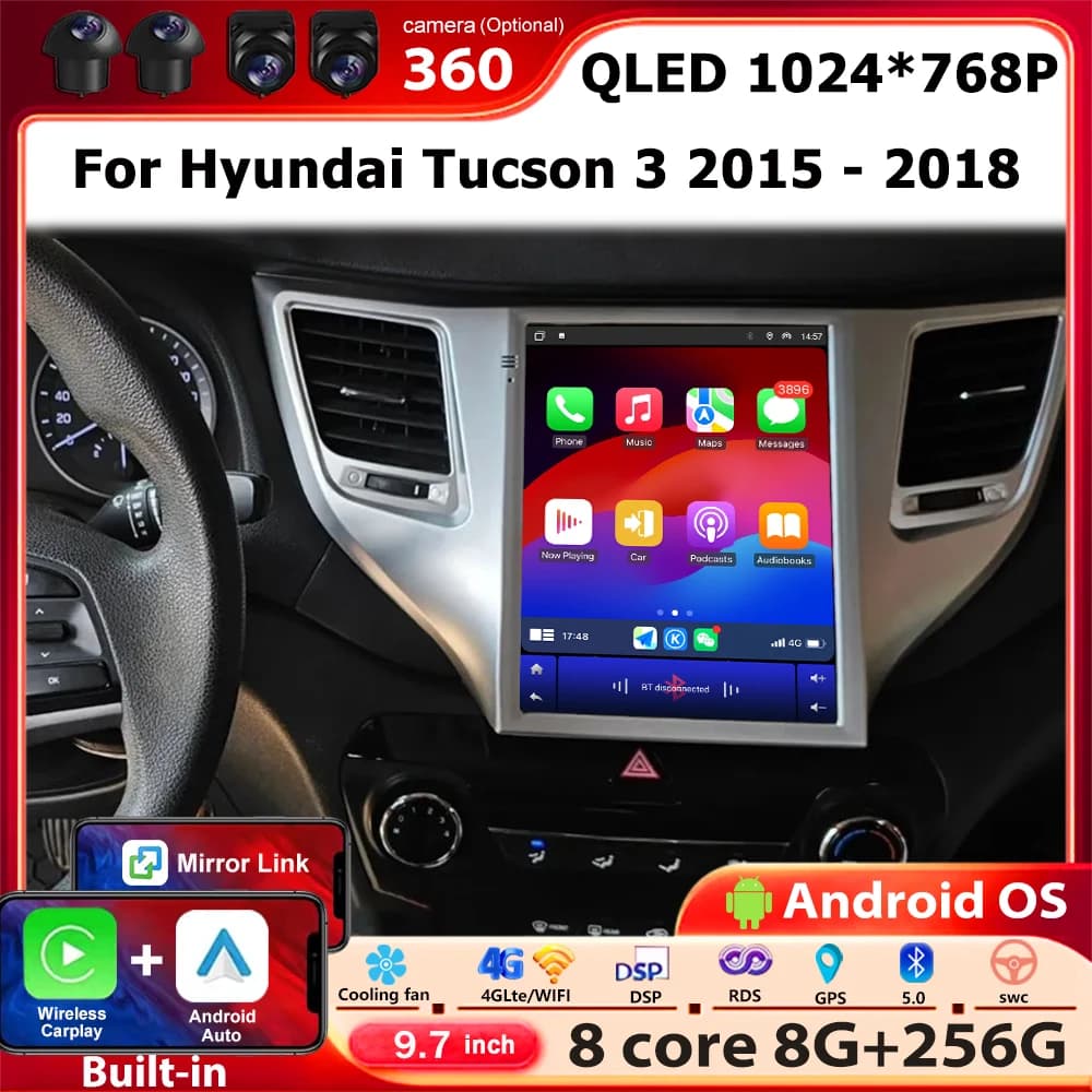 Carplay Android 16 Auto For Hyundai Tucson 3 2015-2018 Autoradio Multimedia Video Reader GPS Navigation Stereo Bluetooth 9.7'''