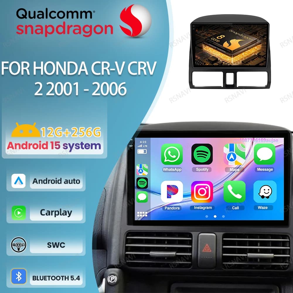 Autoradio Android 15 For Honda CR-V CRV 2 2001 - 2006 Viedo Reader Qualcomm Navigation Autoradio BT DSP DVD Stereo 4G LTE GPS