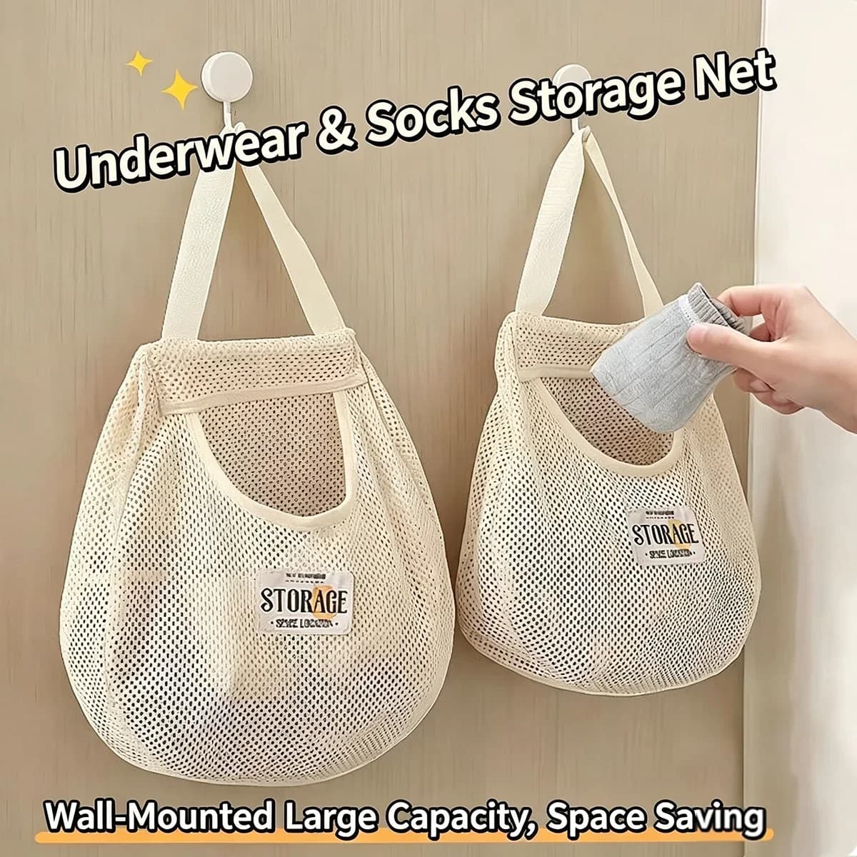 1/2/3Pc Underwear Socks Multi-purpose Storage Hanging Bag Wardrobe Hanging Underwear Storage Wall Hanging Dormitory Punching Bag