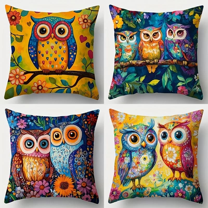 1 federa decorativa Boho Owl, federa per cuscino in poliestere con stampa a doppio lato 2D per soggiorno, camera da letto, auto