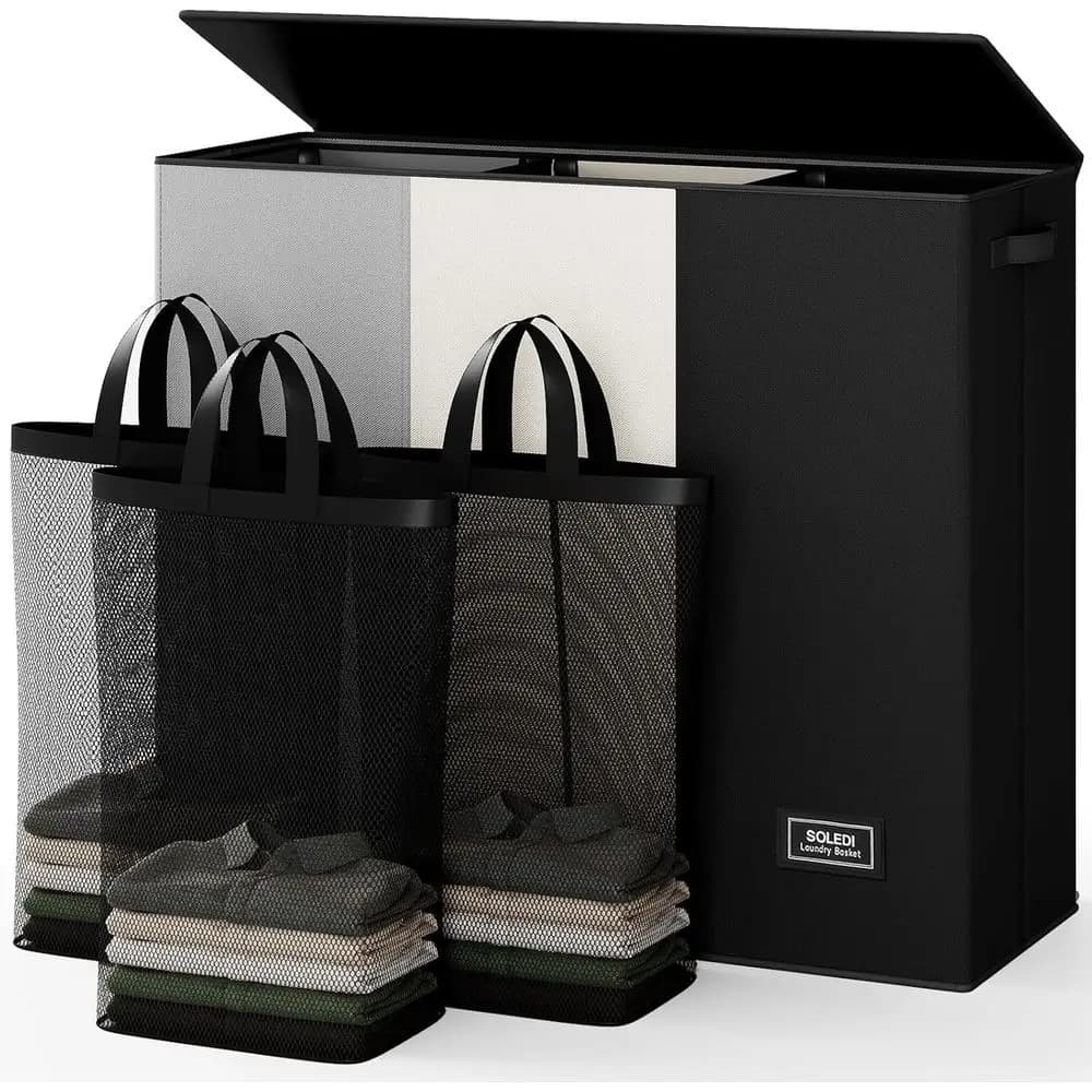 Laundry Hamper 3-section with lid, 3-Pcs Bag, Large Hamper 3-compartment 180L, Laundry Basket Laundry Sorter Clothes Hamper or L