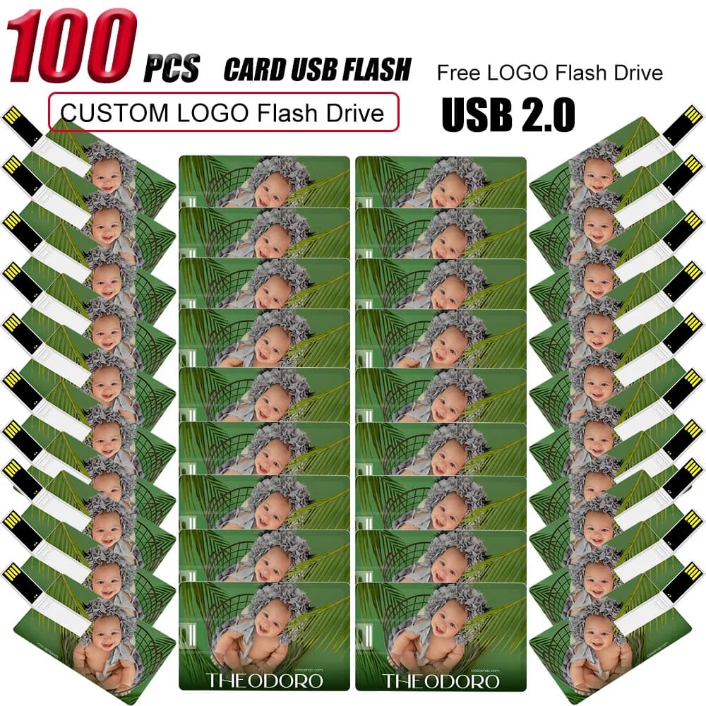 100 PEZZI/LOTTO Chiavetta USB Personalizzabile Gratuita con Logo, Pendrive 4GB 8GB 16GB 32GB, Chiavetta USB 2.0 a Forma di Carta di Credito, Pen Drive Creativa