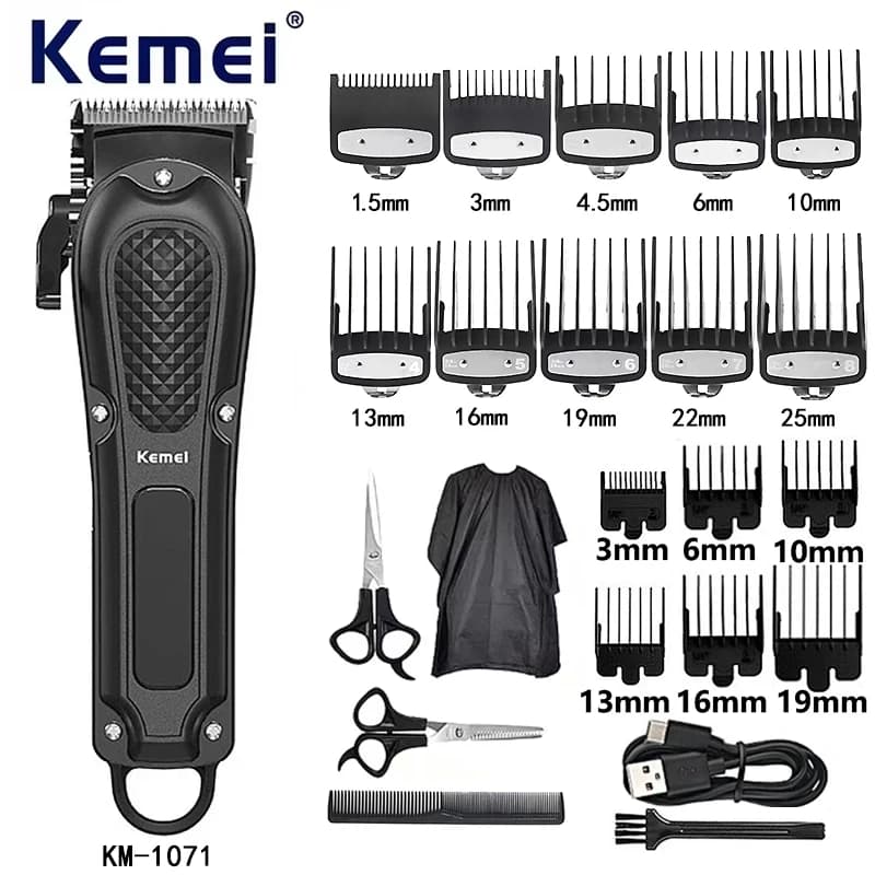 Kemei Electric Hair Clipper KM-1071 USB Rechargeable Cordless Beard Trimmer Men Powerful Electric Hair Clipper Trimming Tool