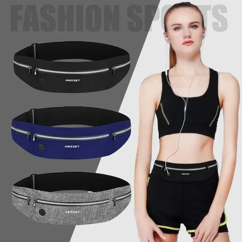 HAISSKY 3 Hinge Pocket Sports Running Waist Bag for iPhone 17 16 15 Pro Max 17Air 16E 14 Plus Elastic Waist Bag