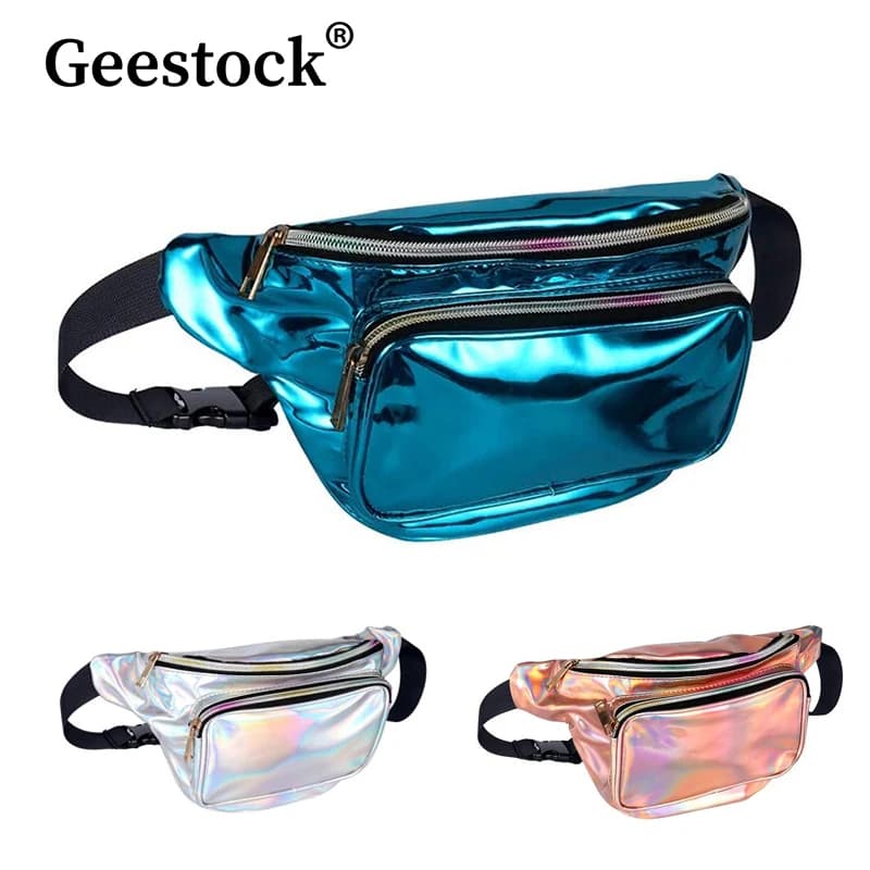 Geestock Marsupio alla moda da donna Marsupio regolabile in PVC Borsa olografica per viaggi, feste, escursioni, corsa, marsupio shopper