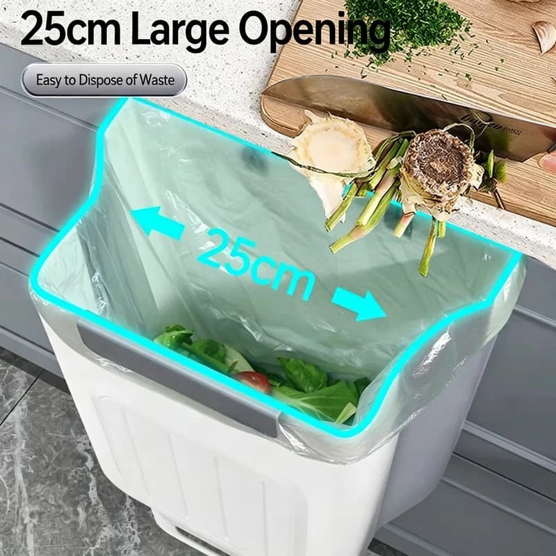 Hanging Kitchen Trash Can for Cabinet Door, Space-Saving Plastic Waste Bin for Food Scraps, Bathroom, Office and Small Spaces
