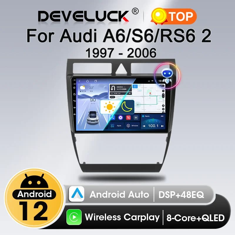 2 Din Android 12 Car Radio Carplay Auto For Audi A6 C5 1997 - 2004 S6 2 1999 - 2004 RS6 1 2002-2006 Multimedia Player GPS DVD