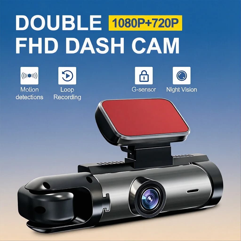 1080P Dash Cam Car DVR 3.16inch IPS Dual Lens Video Recorder with Wide Angle IR Night Vision Front inside View