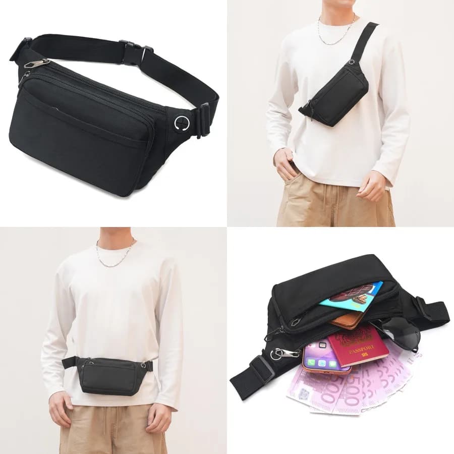 【Nuovo arrivo】 Marsupio nero da cintura, borsa da corsa multitasca resistente all'acqua con foro per le cuffie
