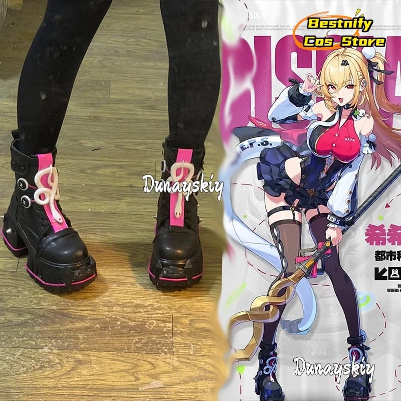 Shoes Cosplay Bestnify Cos*Zenless Zone Zero Cissia, Rainbow Boots for Halloween, Pink Shoes for Anime Theme