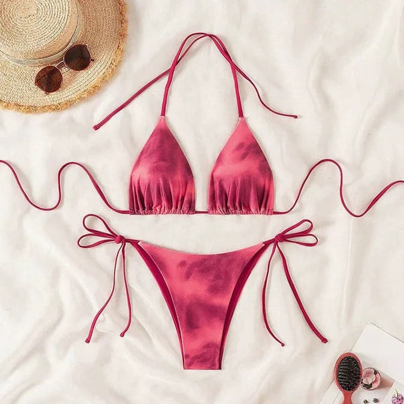 Costume da bagno bikini da donna con stampa tie-dye alla moda, con spalline regolabili, stile brasiliano, sexy, a fascia, per l'estate