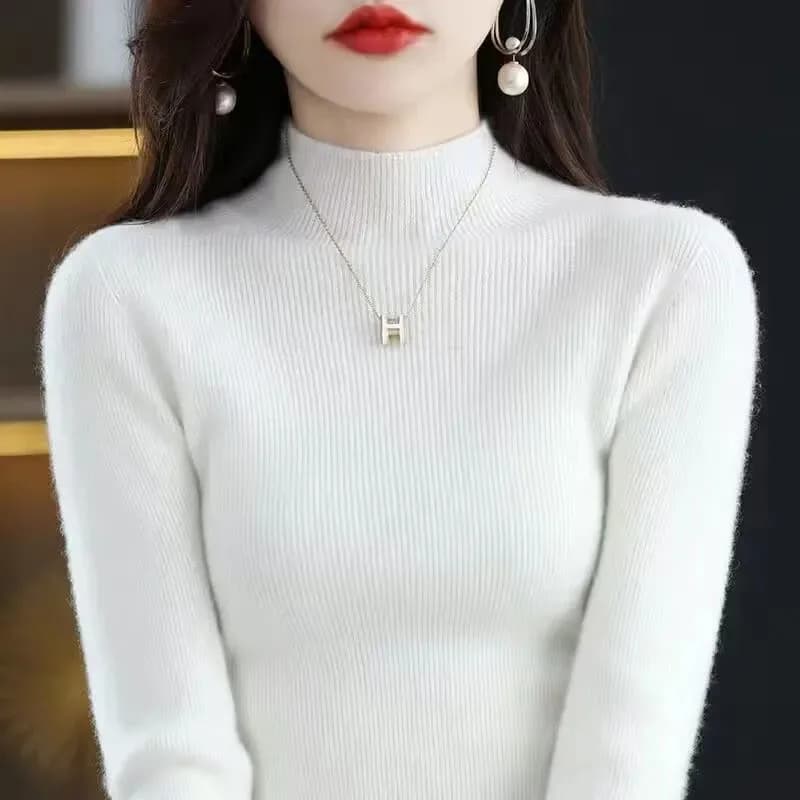Solido mezzo dolcevita maglione lavorato a maglia donna autunno inverno coreano pullover a maniche lunghe moda tutto fiammifero maglione sottile caldo spesso nuovo