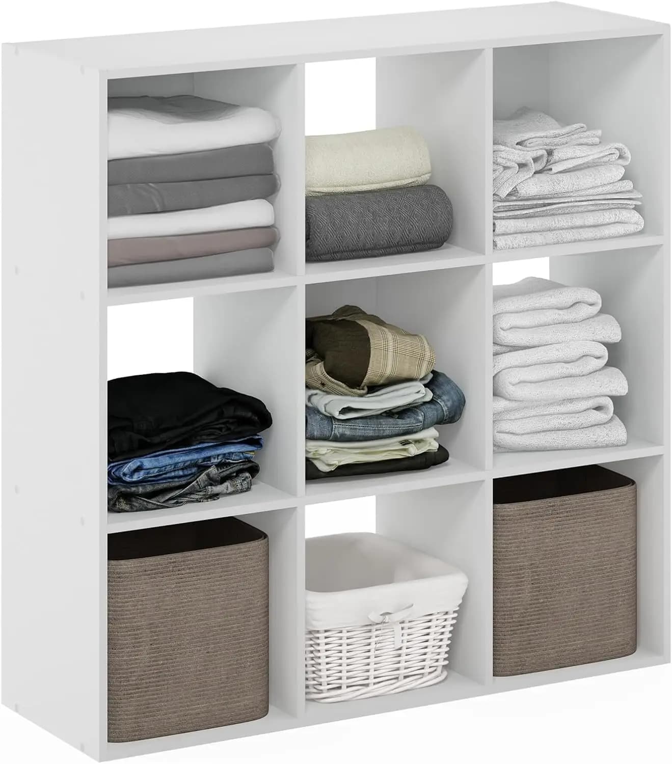 9-Cube Closet Organizer, Open Shelf Storage for Wardrobe, Bedroom, Living Room, White