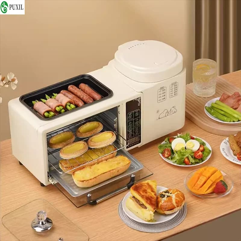 Macchina per Colazione 3-in-1: Cuociriso, Pentola per Zuppe e Pasta, Vaporiera, Forno per Pane e Pizza, Padella per Uova e Omelette, Tostapane