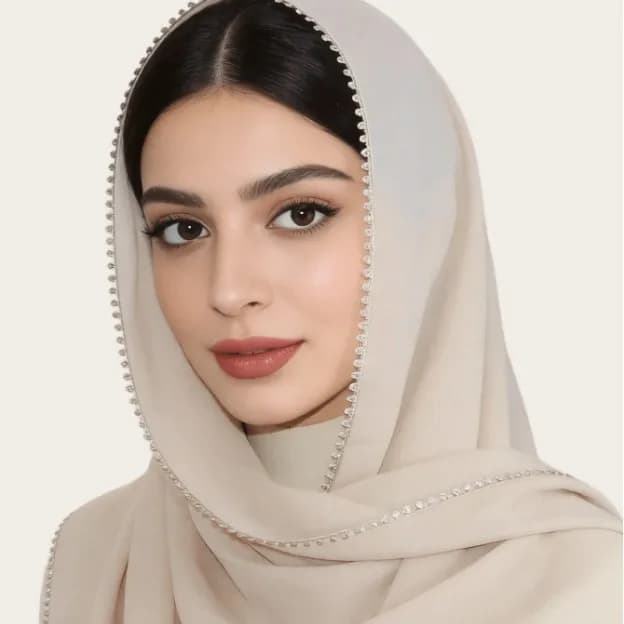 White beaded chiffon scarf hijab, solid color fashion shawl wrap for Muslim women, Islamic turban female headscarf