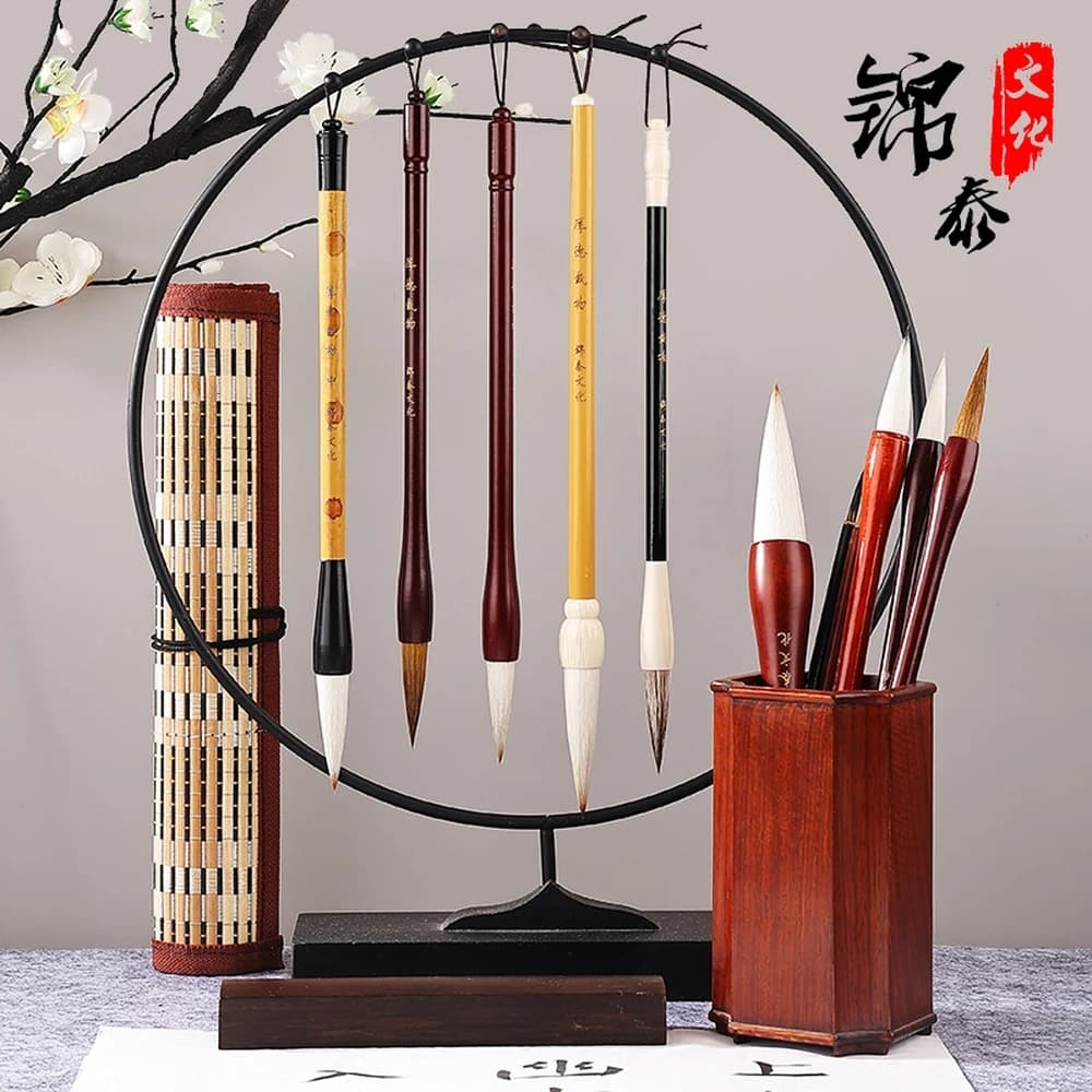 11pcs Traditional Chinese Calligraphy Brush Set, Wolf & Mixed Hair Brushes for Painting, Wood/Bamboo Handle,Handmade Artist Gift