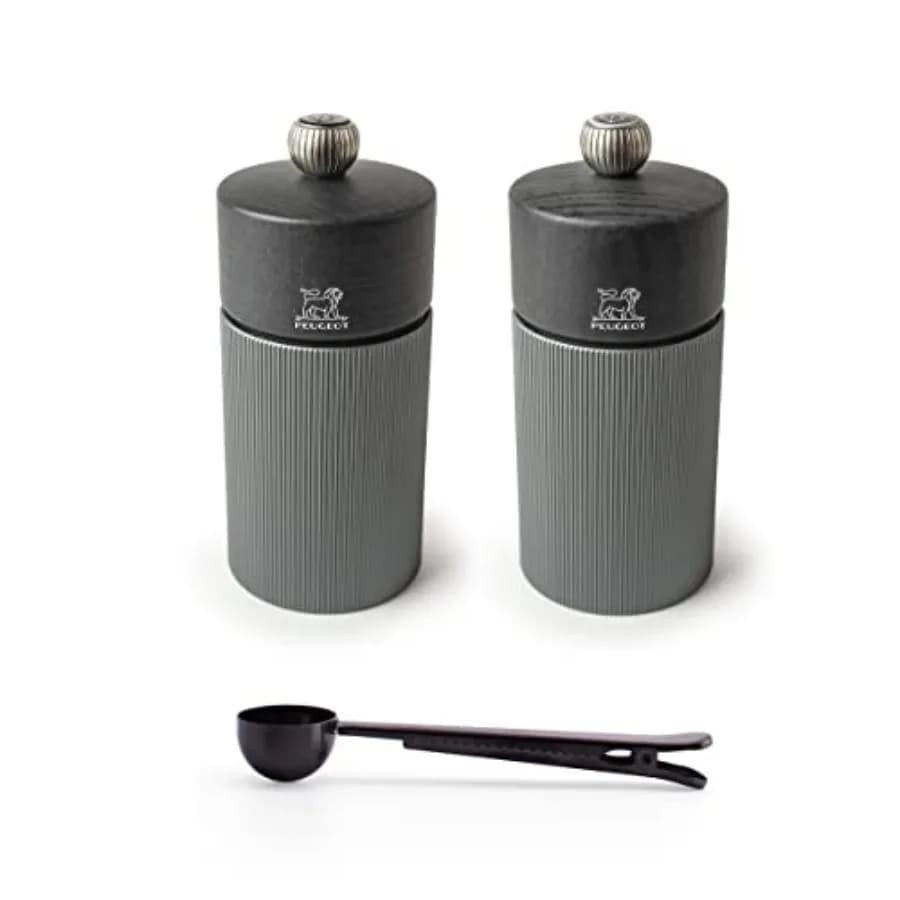 Set Regalo Macina Sale e Pepe Manuale in Carbonio Grafite Alluminio 12 cm - 4.75" con Paletta per Spezie in Acciaio Inossidabile/Clip per Sacchetto Sale