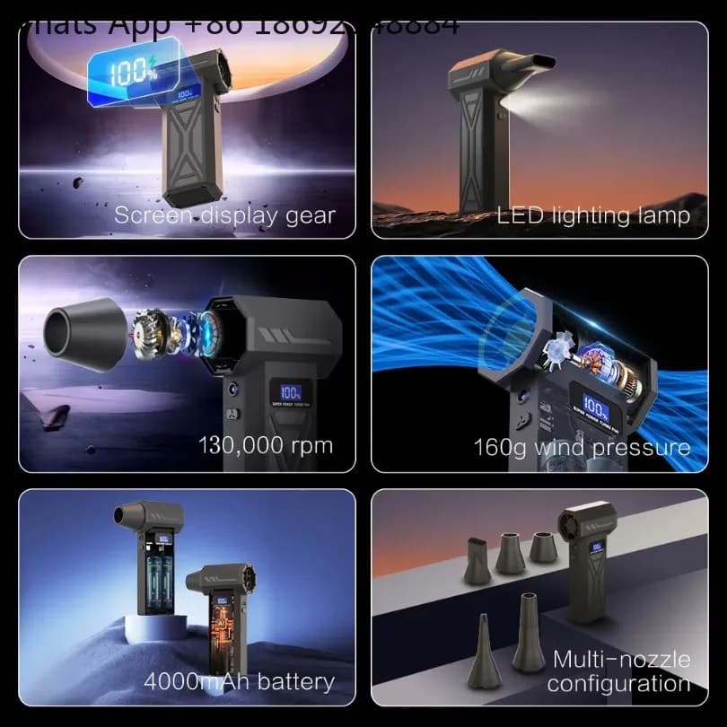 Potente Soffiatore d'Aria 130.000 RPM Turbo Jet Brushless per Pulizia PC/Tastiera/Casa/Auto, Aspirapolvere e Ventilatore