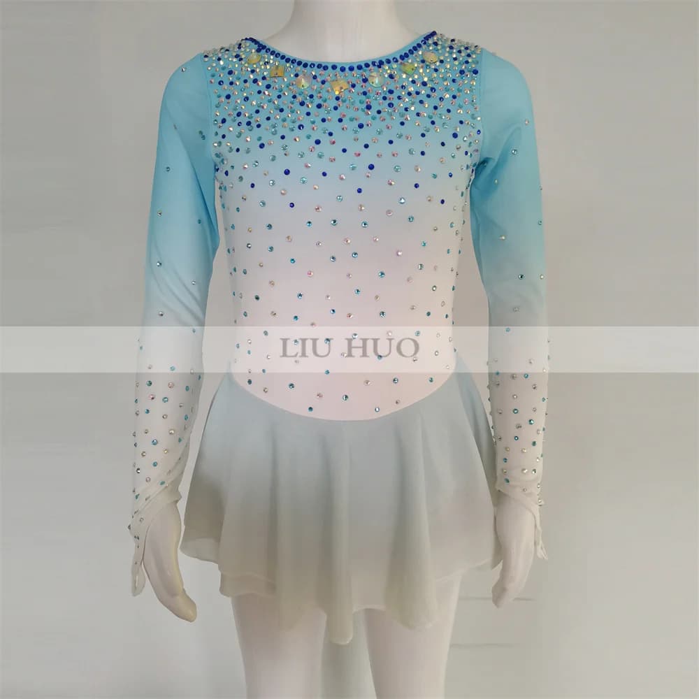 LIUHUO Pattinaggio di Figura sul Ghiaccio Vestito da Donna Aldult Ragazza Personalizza Costume Prestazioni Competizione Danza Adolescenti Blu Bianco Sfumato Bambini