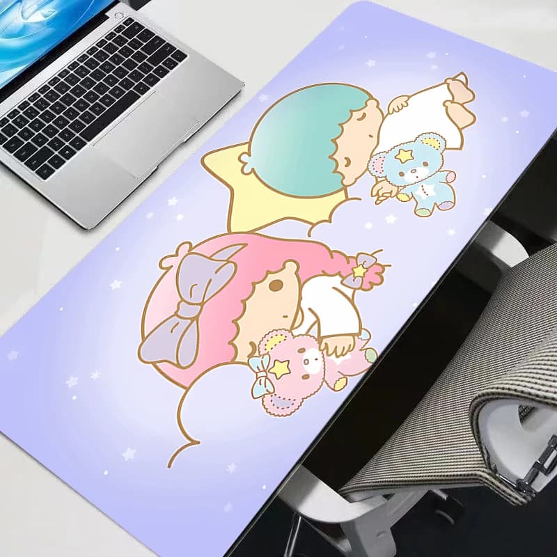 Tappetino per mouse Little Twin Stars, accessori da gioco di grandi dimensioni, tastiera veloce, tappetino da scrivania in gomma resistente con bordo bloccabile, tappetino per mouse per laptop