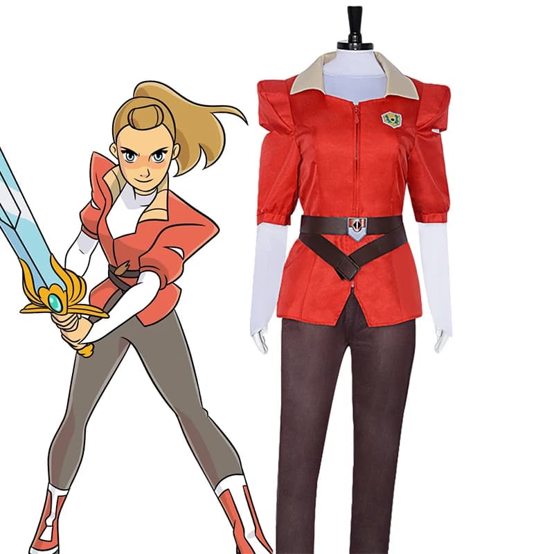 Anime She-Ra Adora Cosplay Costume Power Princess Woman Red Short Sleeved Jacket Brown pants Set Halloween party dress