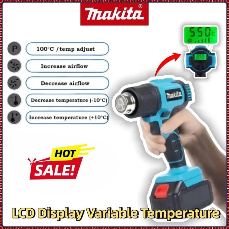 Makita 550 ° Pistola Termica a Controllo di Temperatura con Display LED, Senza Fili, Portatile, per Saldatura e Lavori Termici