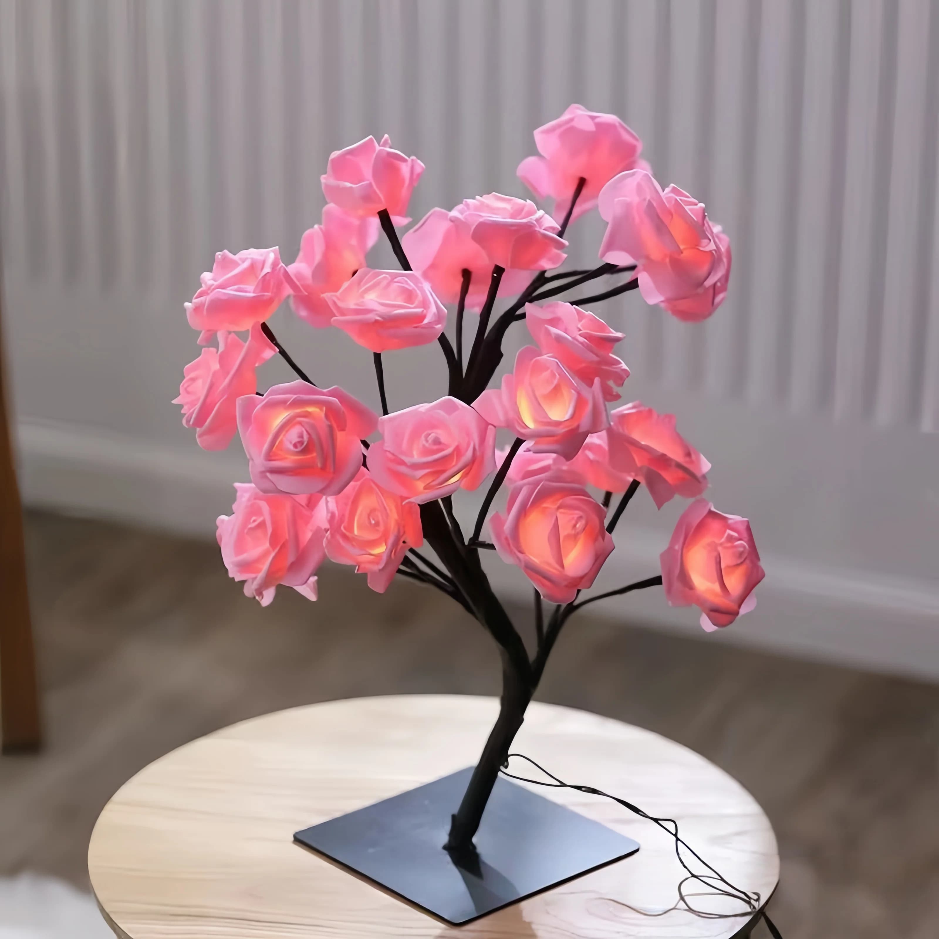 LED Rose Table Lamp Rose Flower Tree Lights Fairy Cute lamp Night Light Home Party Bedroom Decoration Christmas Wedding Gift (Color : Pink by USB)