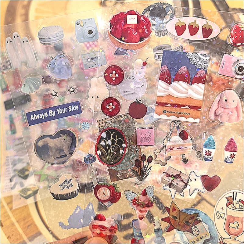 4 Pieces Cute Y2K Glitter Adhesive Phone Camera Stickers for Laptop Diary Toploader Scrapbooking Decor Sticker aesthetic gift