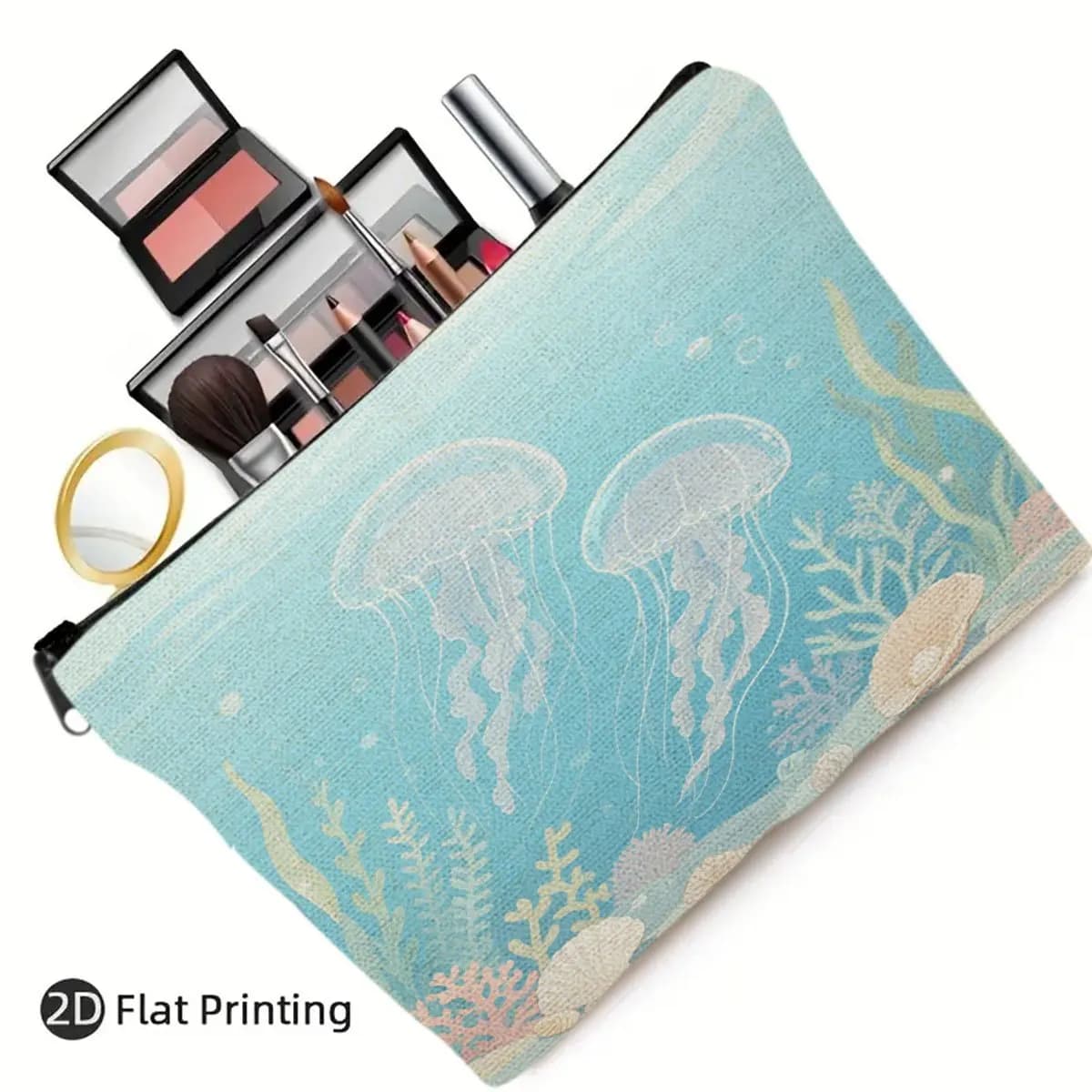 Borsa per il trucco a forma di medusa azzurra da 1 pezzo - Pochette multifunzionale con cerniera per donna, perfetta borsa da viaggio con cerniera, divertente regalo di compleanno