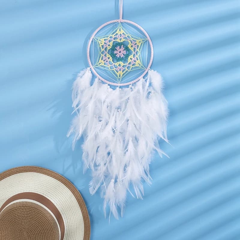 White Feathers Dream Catcher Large Window Hangings Ornaments Wind Chimes Door Pendants Home Decor Handmade Accessories For Gifts