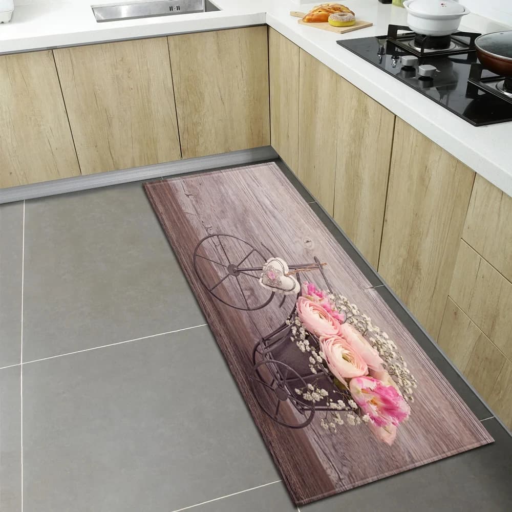 Tappetino da cucina con motivo floreale, antiscivolo, per corridoio, camera da letto, bagno, stampa 3D, tappeti per soggiorno, tappeto per ingresso di casa, zerbino