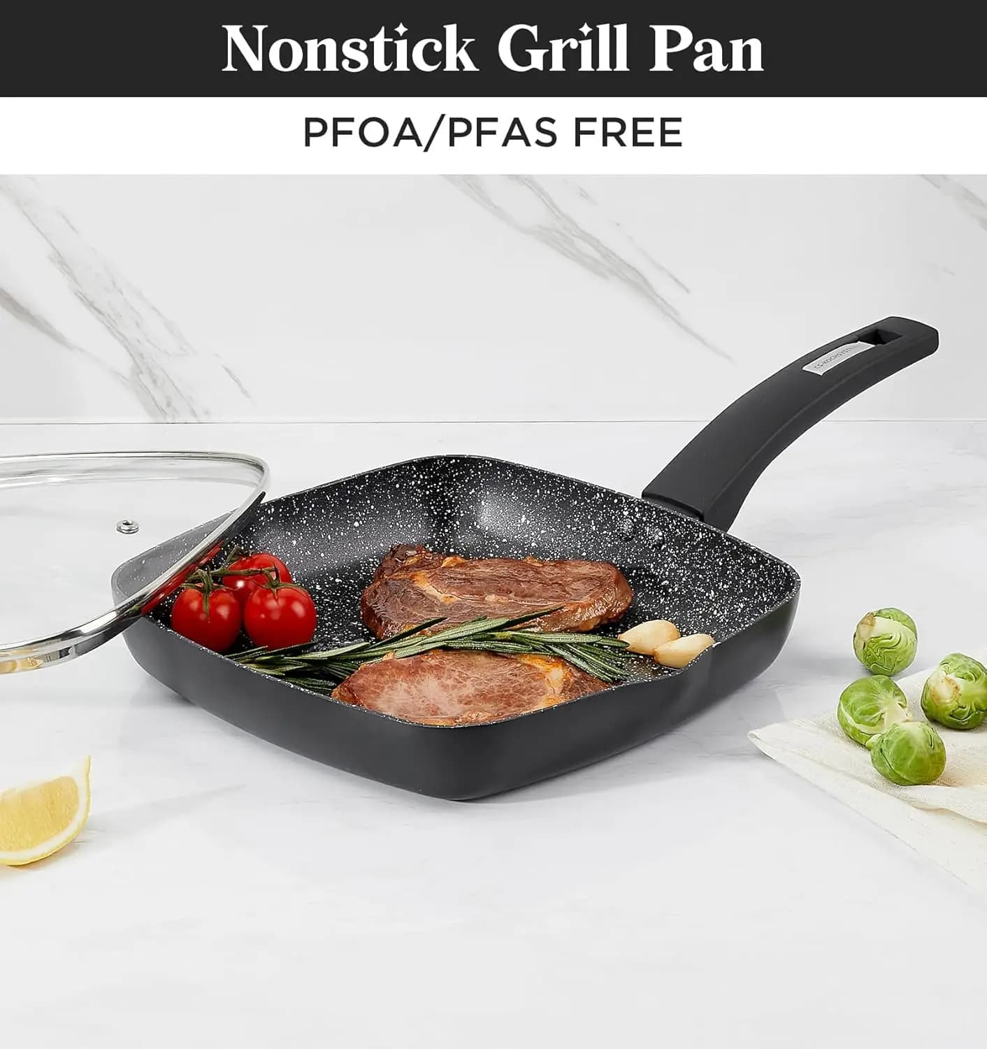 KOCH SYSTEME CS 11-inch non-stick pan, square pan with marble coating with lid, definitive non-stick square pan