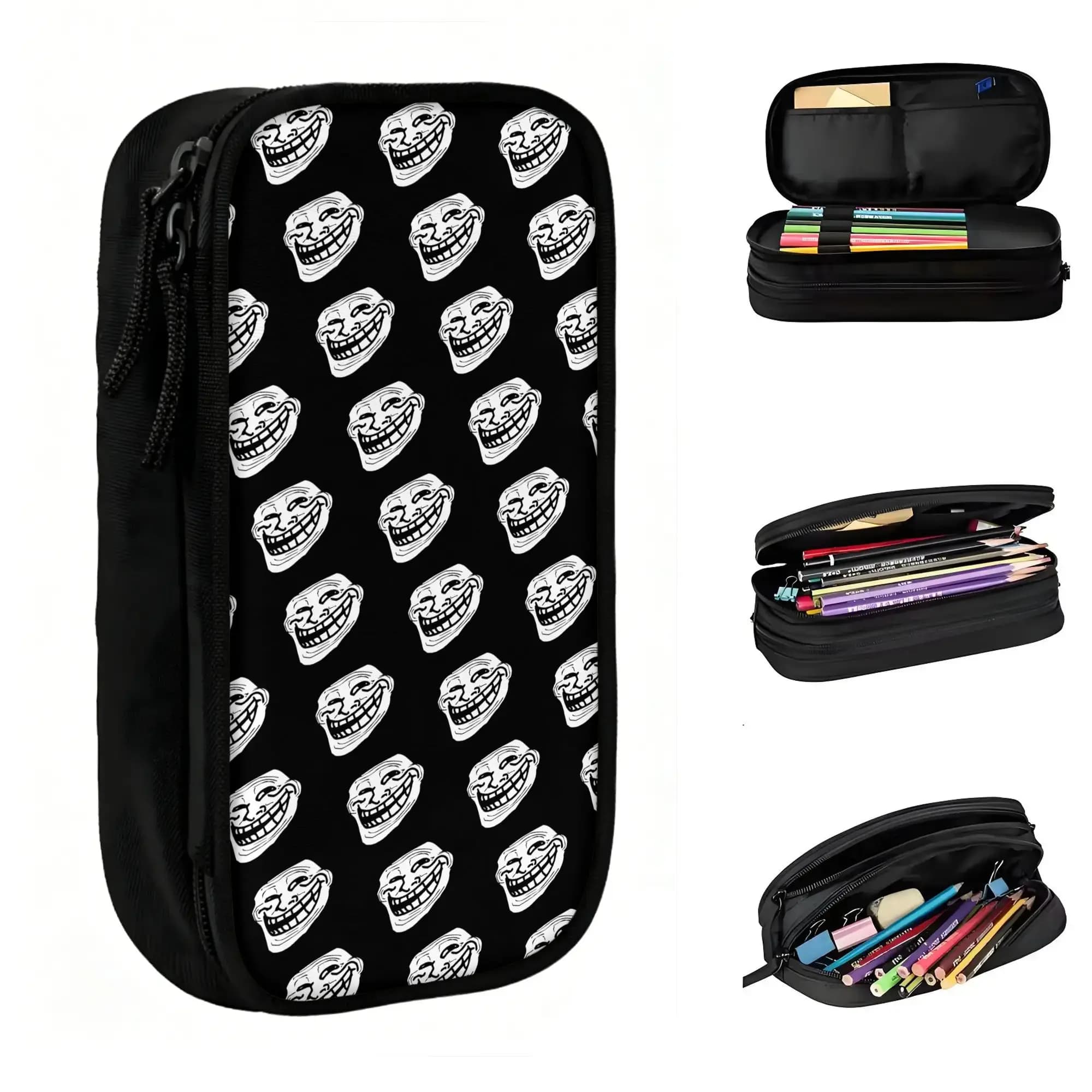 Custom Cute Trollface Funny Pencil Cases for Girl Boy Big Capacity Cartoon Pencil Box School Supplies